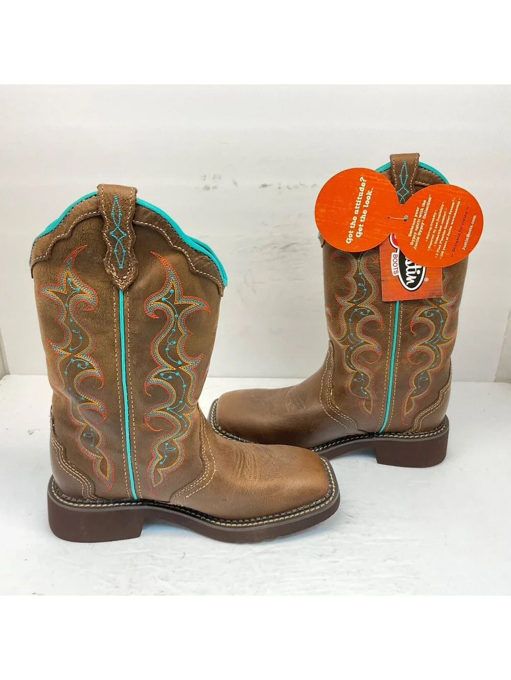 Justin Women's 12” Pull-On Raya Square Toe Western Boots L2900 Tan Size 6B